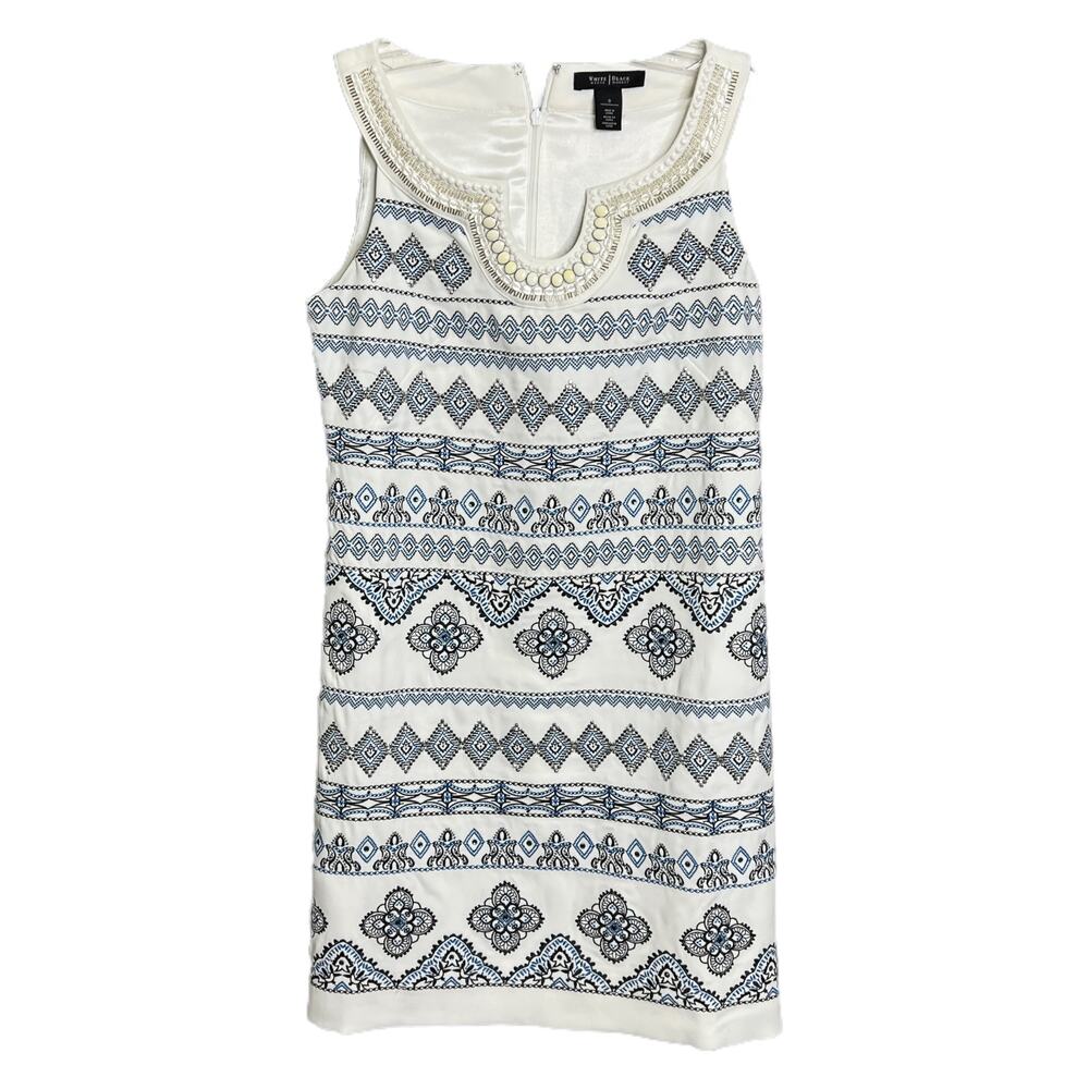 White House Black Market‎ Women's Sz 0 Shift Dress Embroidered Beaded Neckline